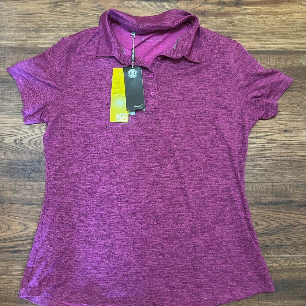 Under Armour Women's Heathered Purple polo Shirt heat gear